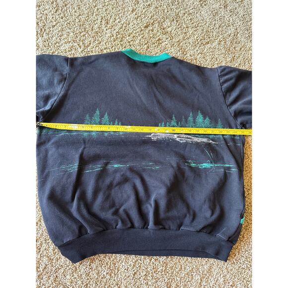 VTG Art Unlimited Sportswear USA Made Loon Black Pocketed 1/4 Button XL Crewneck - Picture 6 of 8